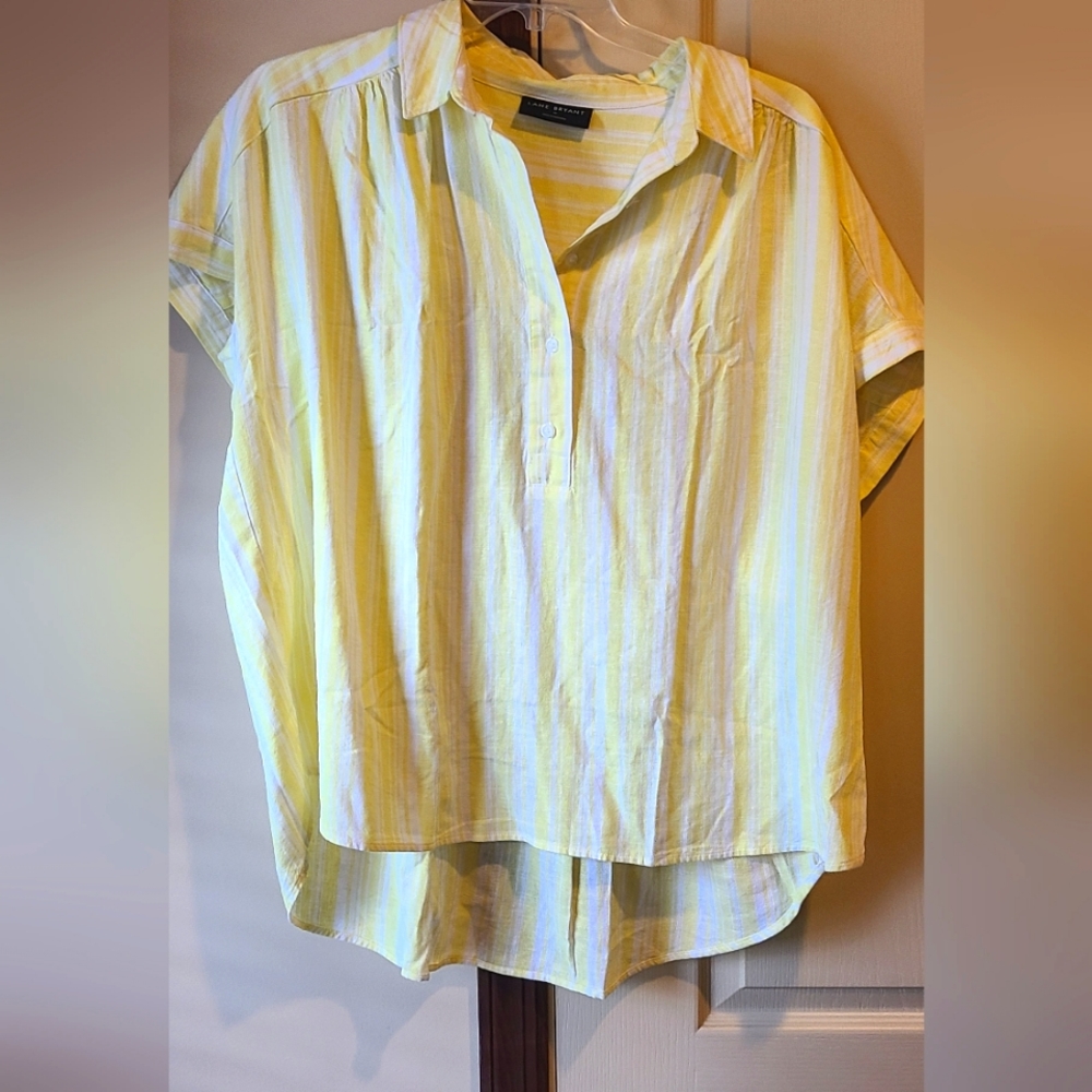 Lane Bryant Yellow and White Striped Button-Down Blouse
